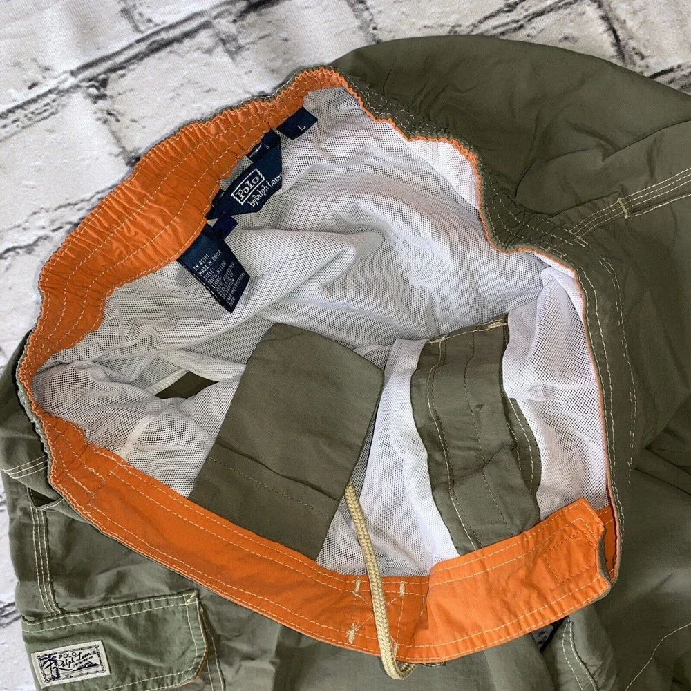 Polo Ralph Lauren Swim Trunks Green Nylon Drawstring Mens Size Large